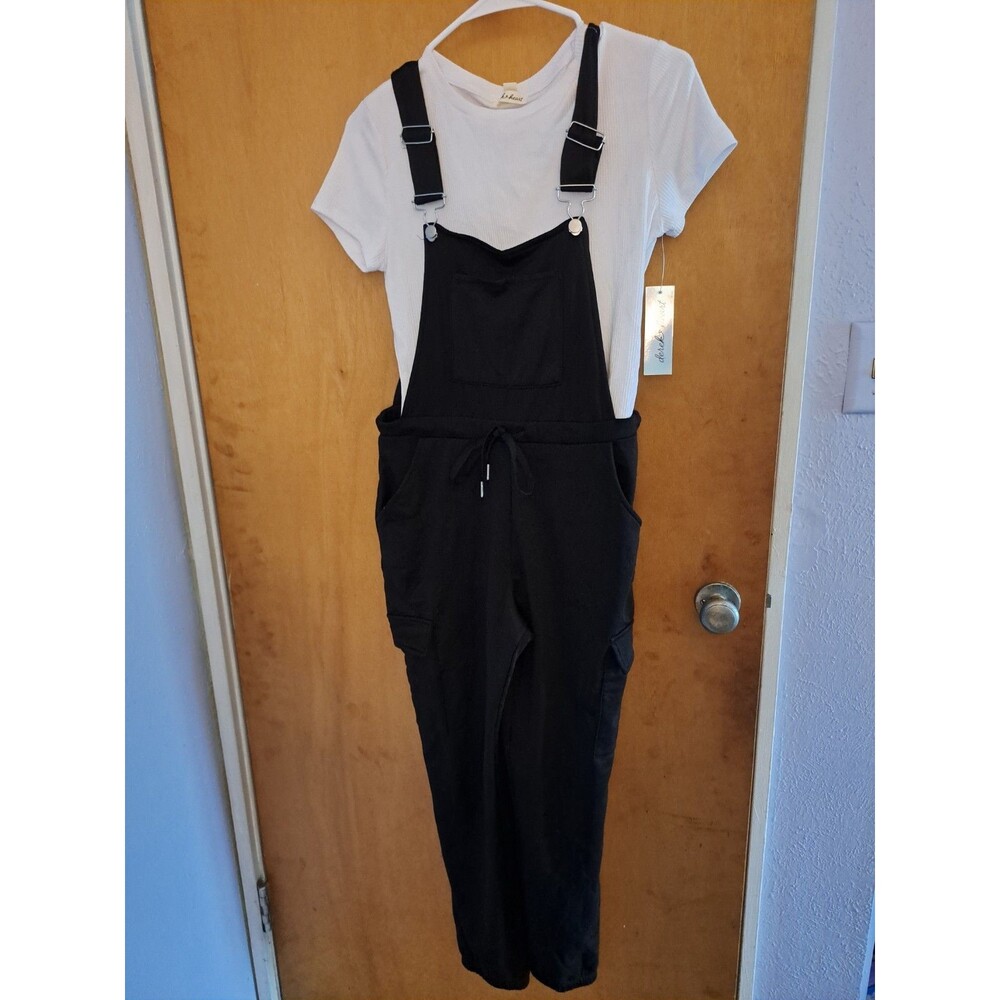 Derek Heart Woman's Y2k 90s 2-Piece Overalls Set Crewneck tee Cargo Pants Size M